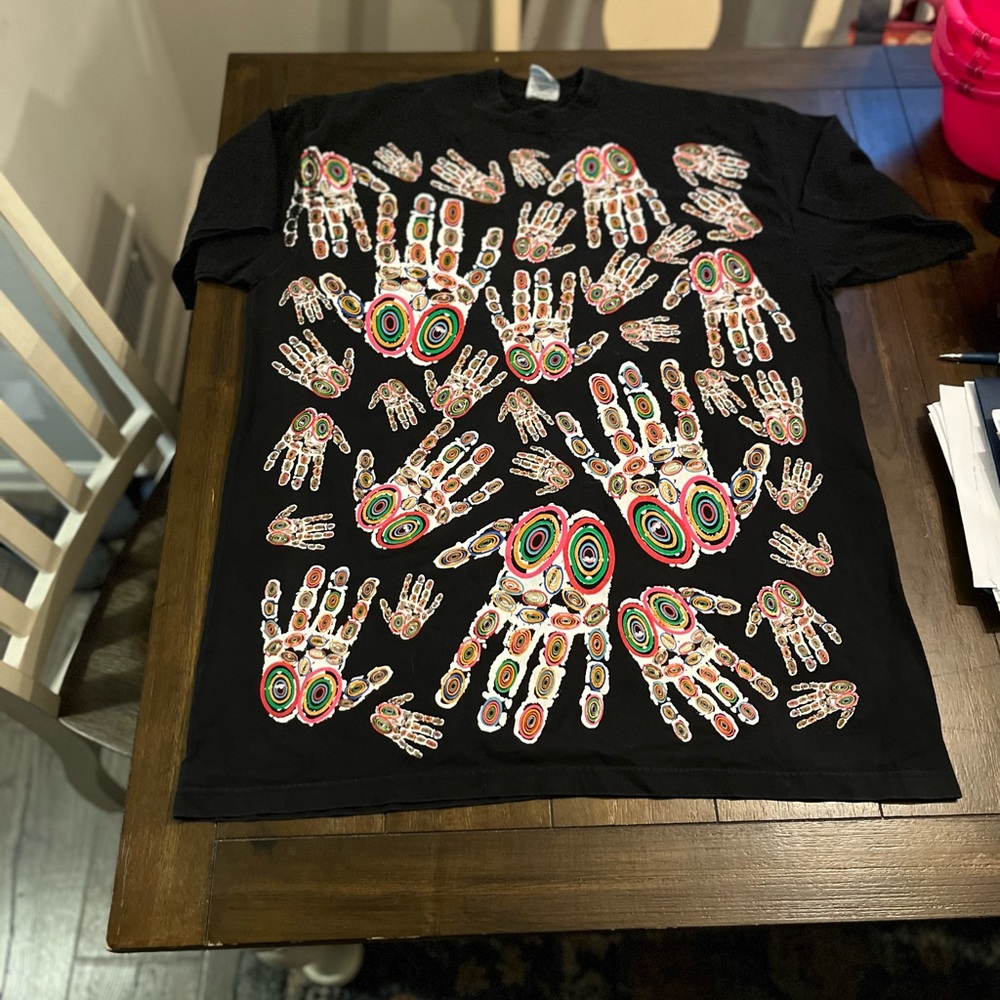 Hand painted rainbow hands T shirt size 2XL